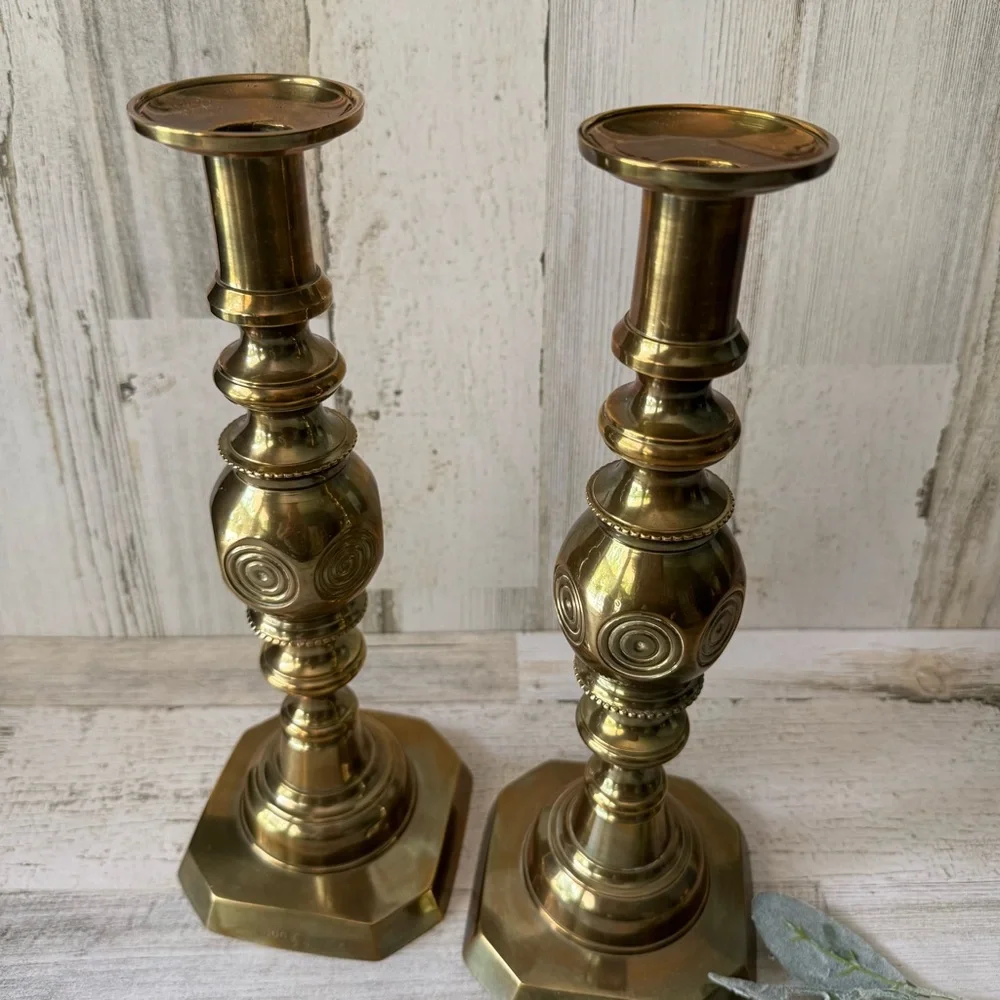 Vintage Brass Candlestick Holders Pair (Set of 2) Push-Up Feature